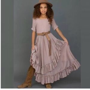 Charming Mauve Kids Dress with Belt